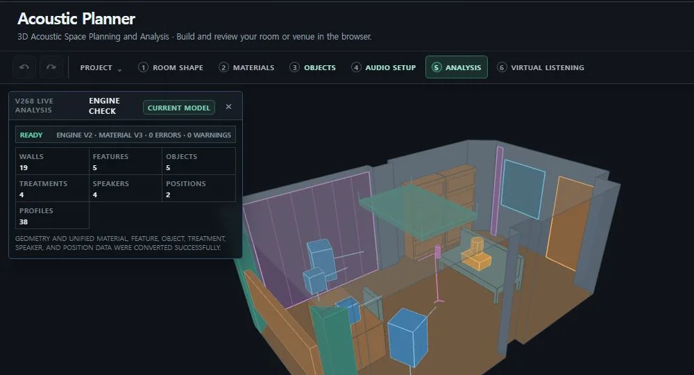 Engine Check reports converted model items, errors, and warnings.