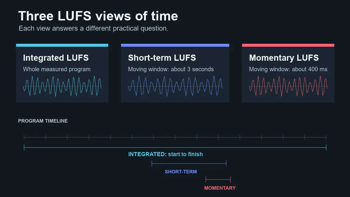 Integrated, Short-term, and Momentary LUFS time windows